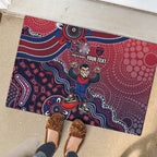 Personalized Melbourne Demons Football Mascot Rubber Doormat Aboriginal Dot Art Style Vibrant Indigenous Pattern Design