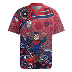 Personalized Melbourne Demons Football Mascot Rugby Jersey Aboriginal Dot Art Style Vibrant Indigenous Pattern Design