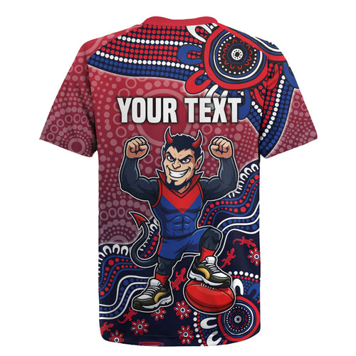 Personalized Melbourne Demons Football Mascot Rugby Jersey Aboriginal Dot Art Style Vibrant Indigenous Pattern Design