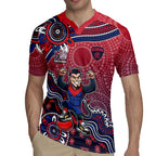 Personalized Melbourne Demons Football Mascot Rugby Jersey Aboriginal Dot Art Style Vibrant Indigenous Pattern Design