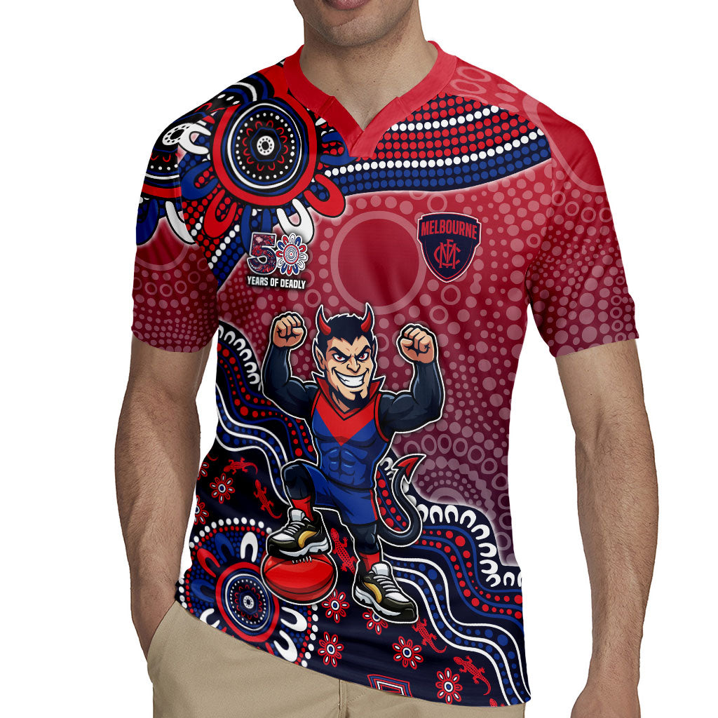 Personalized Melbourne Demons Football Mascot Rugby Jersey Aboriginal Dot Art Style Vibrant Indigenous Pattern Design