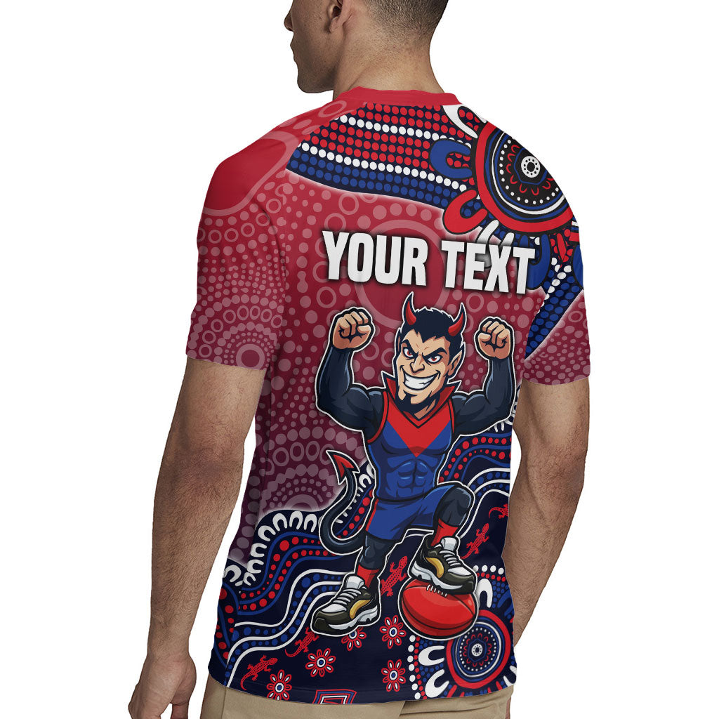 Personalized Melbourne Demons Football Mascot Rugby Jersey Aboriginal Dot Art Style Vibrant Indigenous Pattern Design