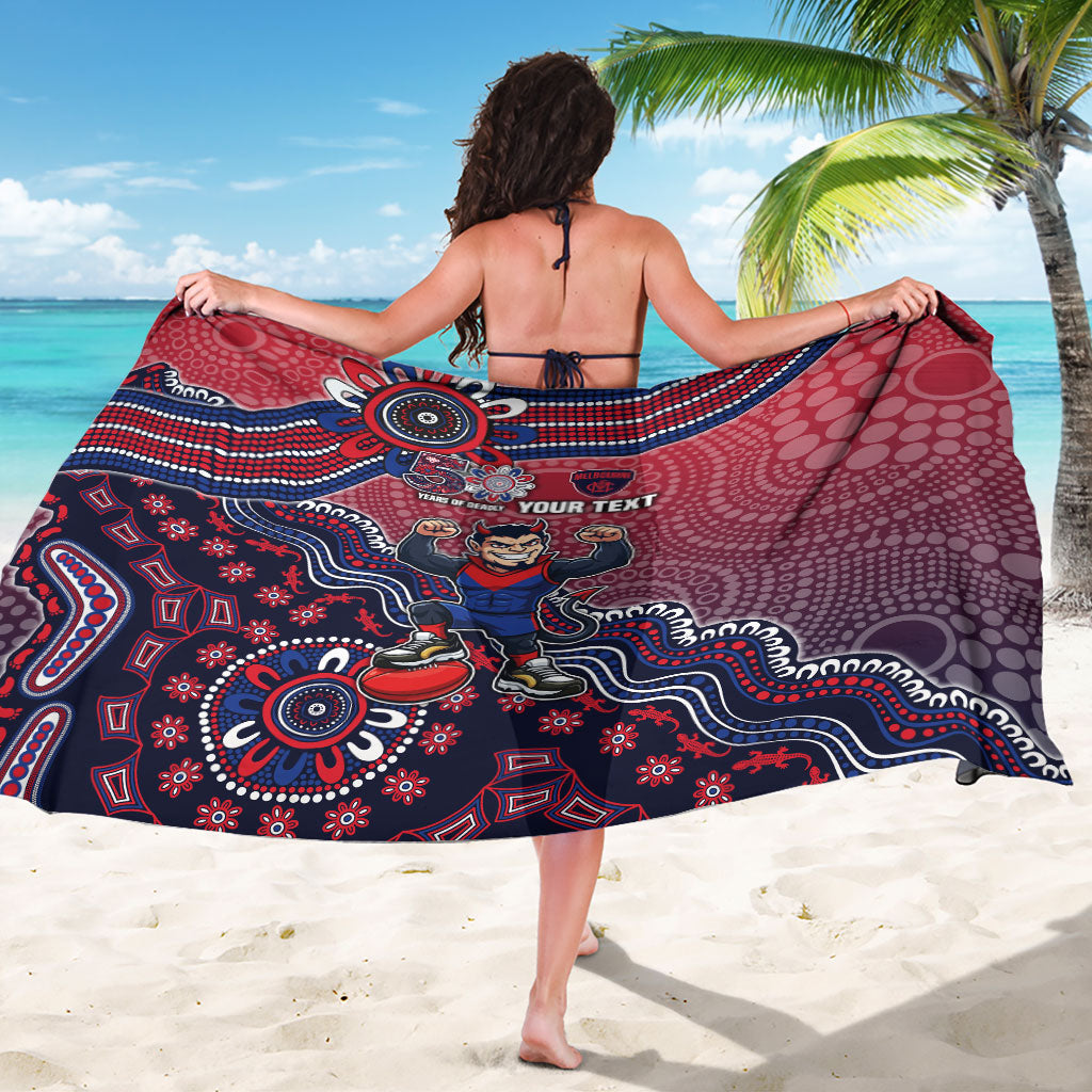 Personalized Melbourne Demons Football Mascot Sarong Aboriginal Dot Art Style Vibrant Indigenous Pattern Design
