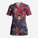 Personalized Melbourne Demons Football Mascot Scrub Top Aboriginal Dot Art Style Vibrant Indigenous Pattern Design