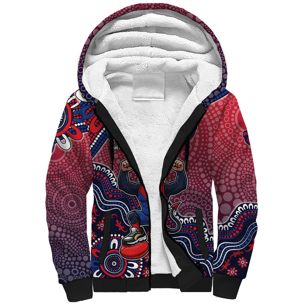Personalized Melbourne Demons Football Mascot Sherpa Hoodie Aboriginal Dot Art Style Vibrant Indigenous Pattern Design