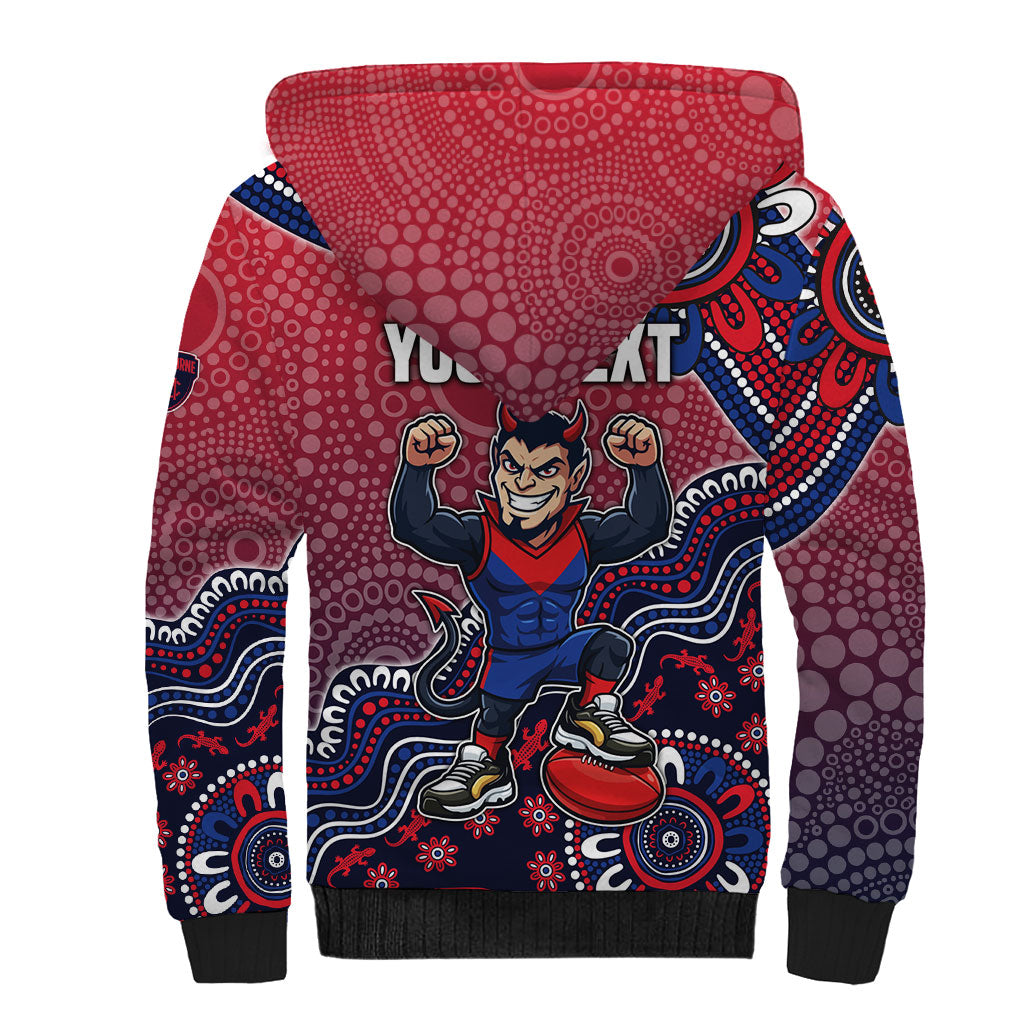 Personalized Melbourne Demons Football Mascot Sherpa Hoodie Aboriginal Dot Art Style Vibrant Indigenous Pattern Design