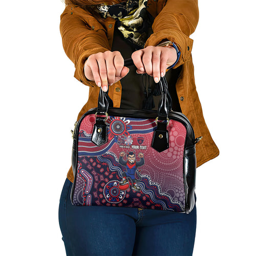 Personalized Melbourne Demons Football Mascot Shoulder Handbag Aboriginal Dot Art Style Vibrant Indigenous Pattern Design