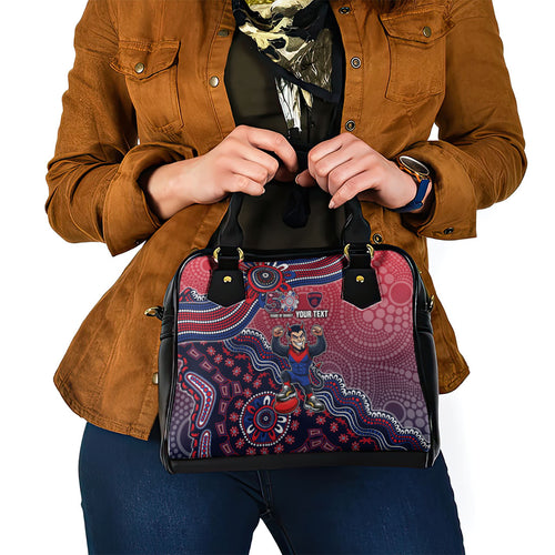 Personalized Melbourne Demons Football Mascot Shoulder Handbag Aboriginal Dot Art Style Vibrant Indigenous Pattern Design