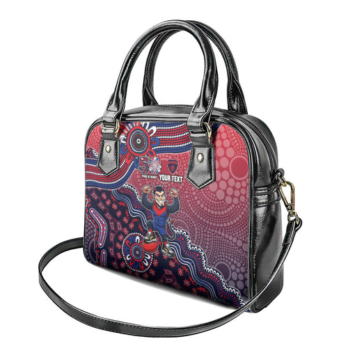 Personalized Melbourne Demons Football Mascot Shoulder Handbag Aboriginal Dot Art Style Vibrant Indigenous Pattern Design