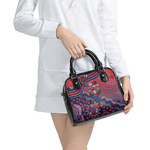 Personalized Melbourne Demons Football Mascot Shoulder Handbag Aboriginal Dot Art Style Vibrant Indigenous Pattern Design