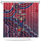 Personalized Melbourne Demons Football Mascot Shower Curtain Aboriginal Dot Art Style Vibrant Indigenous Pattern Design