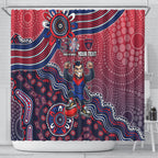 Personalized Melbourne Demons Football Mascot Shower Curtain Aboriginal Dot Art Style Vibrant Indigenous Pattern Design
