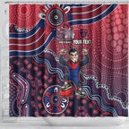 Personalized Melbourne Demons Football Mascot Shower Curtain Aboriginal Dot Art Style Vibrant Indigenous Pattern Design
