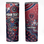 Personalized Melbourne Demons Football Mascot Skinny Tumbler Aboriginal Dot Art Style Vibrant Indigenous Pattern Design