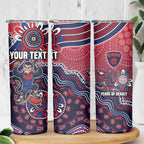Personalized Melbourne Demons Football Mascot Skinny Tumbler Aboriginal Dot Art Style Vibrant Indigenous Pattern Design