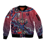 Personalized Melbourne Demons Football Mascot Sleeve Zip Bomber Jacket Aboriginal Dot Art Style Vibrant Indigenous Pattern Design