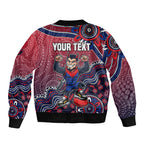 Personalized Melbourne Demons Football Mascot Sleeve Zip Bomber Jacket Aboriginal Dot Art Style Vibrant Indigenous Pattern Design