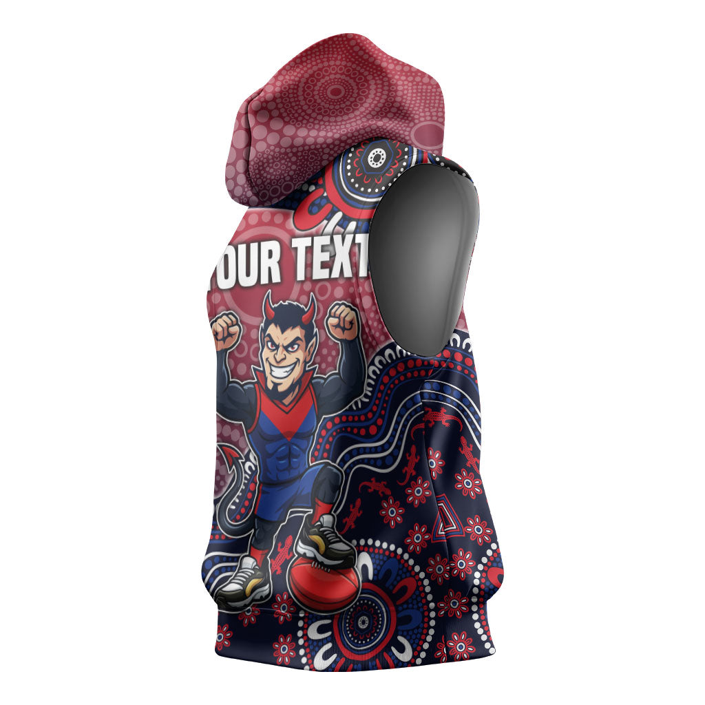 Personalized Melbourne Demons Football Mascot Sleeveless Hoodie Aboriginal Dot Art Style Vibrant Indigenous Pattern Design