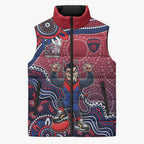Personalized Melbourne Demons Football Mascot Sleeveless Puffer Jacket Aboriginal Dot Art Style Vibrant Indigenous Pattern Design