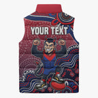 Personalized Melbourne Demons Football Mascot Sleeveless Puffer Jacket Aboriginal Dot Art Style Vibrant Indigenous Pattern Design