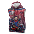 Personalized Melbourne Demons Football Mascot Sleeveless Zip Hoodie Aboriginal Dot Art Style Vibrant Indigenous Pattern Design