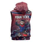 Personalized Melbourne Demons Football Mascot Sleeveless Zip Hoodie Aboriginal Dot Art Style Vibrant Indigenous Pattern Design