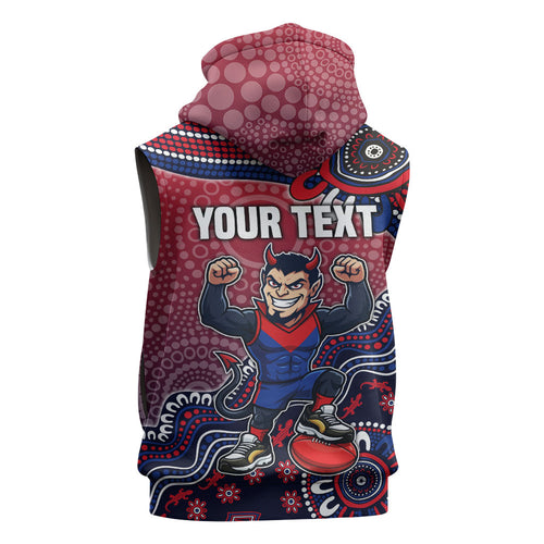 Personalized Melbourne Demons Football Mascot Sleeveless Zip Hoodie Aboriginal Dot Art Style Vibrant Indigenous Pattern Design