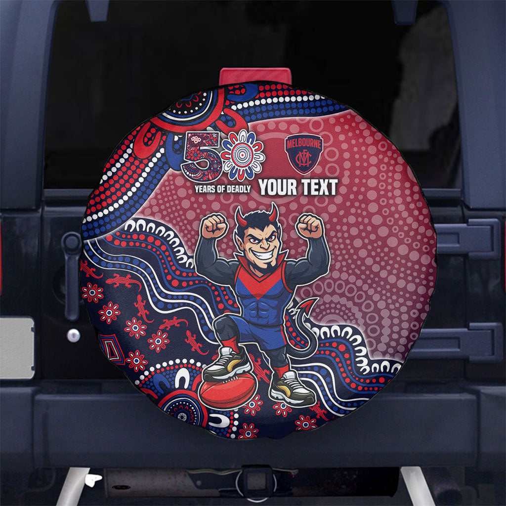 Personalized Melbourne Demons Football Mascot Spare Tire Cover Aboriginal Dot Art Style Vibrant Indigenous Pattern Design