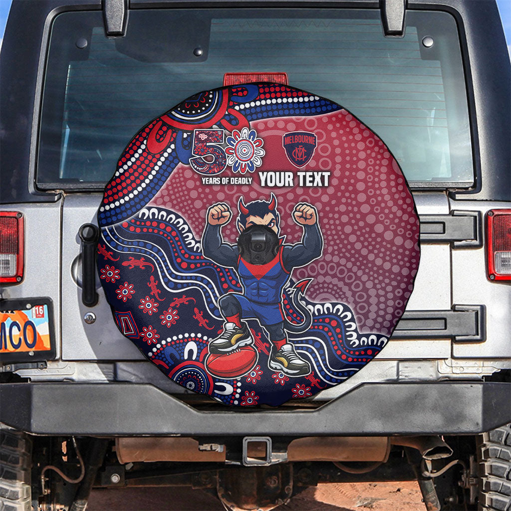 Personalized Melbourne Demons Football Mascot Spare Tire Cover Aboriginal Dot Art Style Vibrant Indigenous Pattern Design