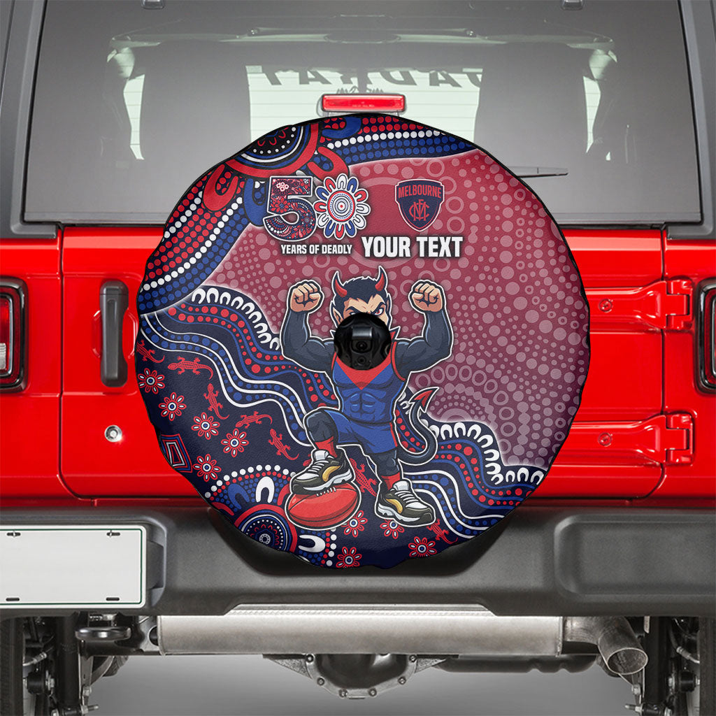 Personalized Melbourne Demons Football Mascot Spare Tire Cover Aboriginal Dot Art Style Vibrant Indigenous Pattern Design