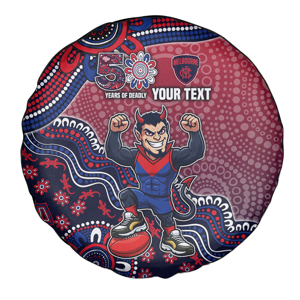 Personalized Melbourne Demons Football Mascot Spare Tire Cover Aboriginal Dot Art Style Vibrant Indigenous Pattern Design