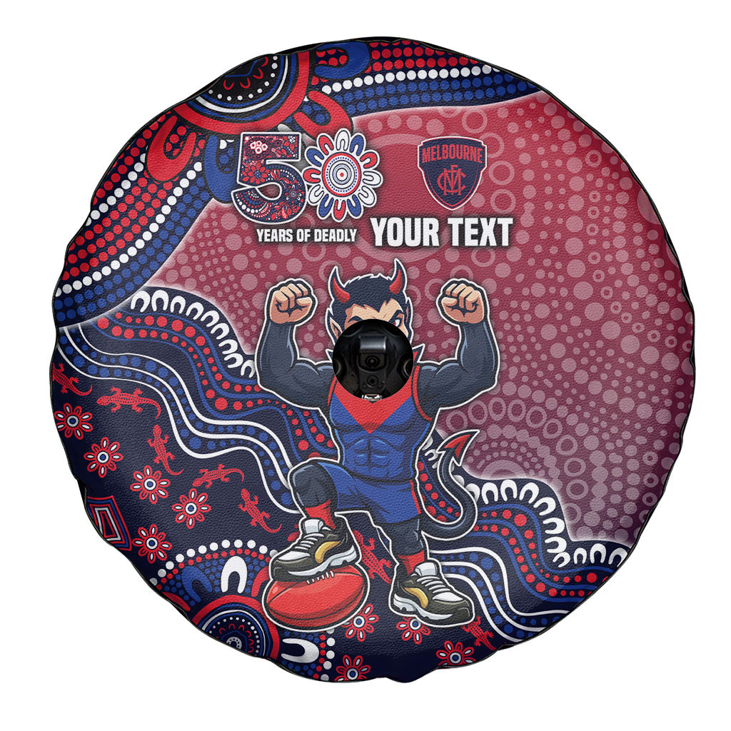 Personalized Melbourne Demons Football Mascot Spare Tire Cover Aboriginal Dot Art Style Vibrant Indigenous Pattern Design