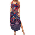 Personalized Melbourne Demons Football Mascot Summer Maxi Dress Aboriginal Dot Art Style Vibrant Indigenous Pattern Design