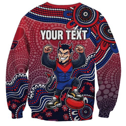 Personalized Melbourne Demons Football Mascot Sweatshirt Aboriginal Dot Art Style Vibrant Indigenous Pattern Design