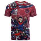 Personalized Melbourne Demons Football Mascot T Shirt Aboriginal Dot Art Style Vibrant Indigenous Pattern Design