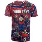 Personalized Melbourne Demons Football Mascot T Shirt Aboriginal Dot Art Style Vibrant Indigenous Pattern Design