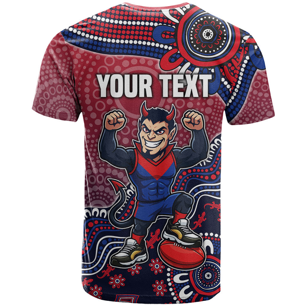 Personalized Melbourne Demons Football Mascot T Shirt Aboriginal Dot Art Style Vibrant Indigenous Pattern Design