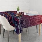 Personalized Melbourne Demons Football Mascot Tablecloth Aboriginal Dot Art Style Vibrant Indigenous Pattern Design