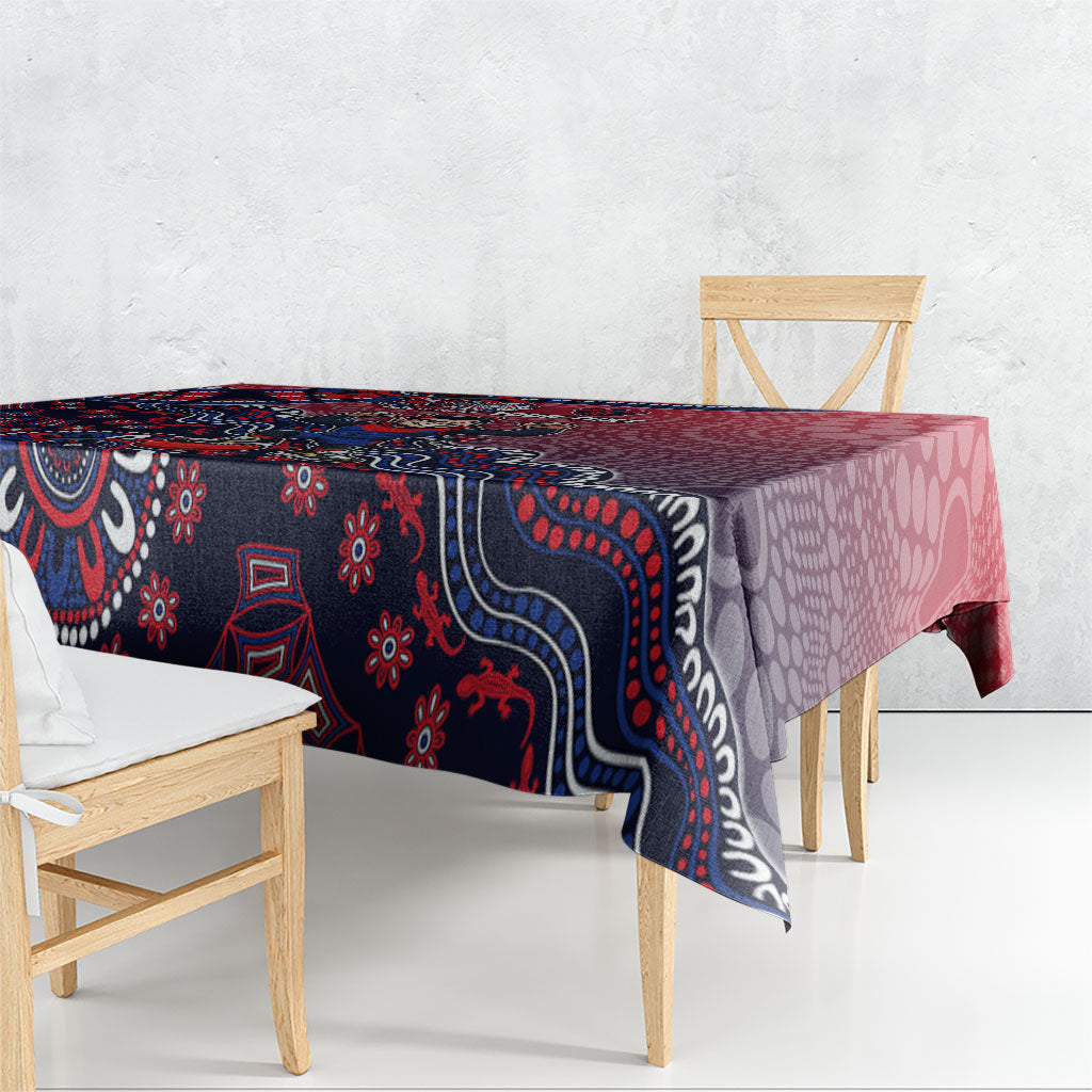 Personalized Melbourne Demons Football Mascot Tablecloth Aboriginal Dot Art Style Vibrant Indigenous Pattern Design