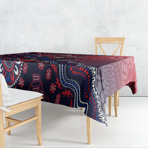 Personalized Melbourne Demons Football Mascot Tablecloth Aboriginal Dot Art Style Vibrant Indigenous Pattern Design