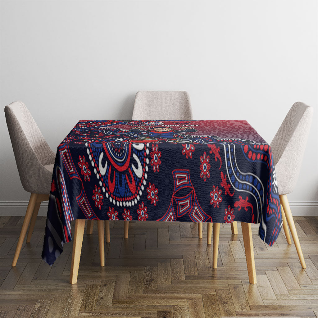 Personalized Melbourne Demons Football Mascot Tablecloth Aboriginal Dot Art Style Vibrant Indigenous Pattern Design