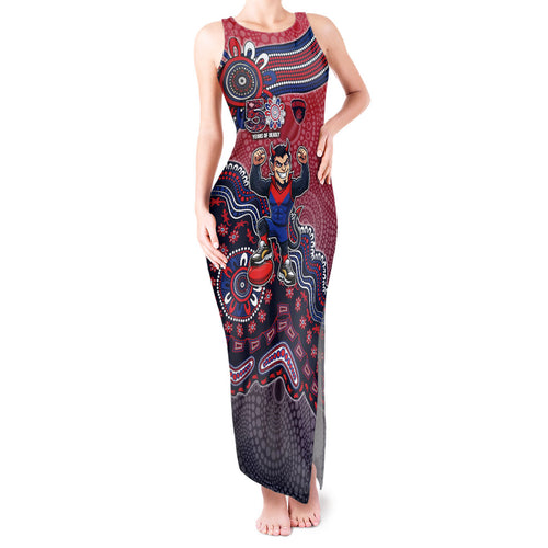Personalized Melbourne Demons Football Mascot Tank Maxi Dress Aboriginal Dot Art Style Vibrant Indigenous Pattern Design
