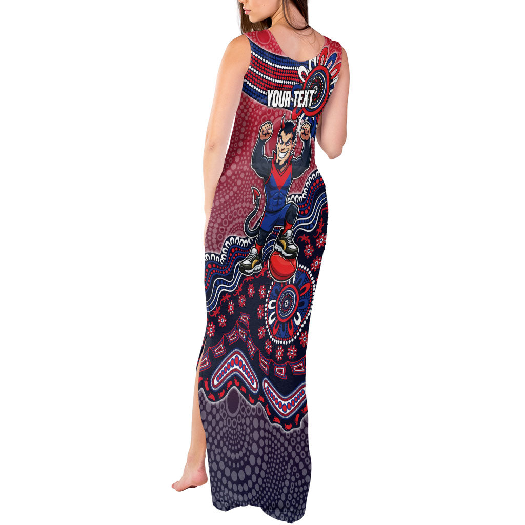 Personalized Melbourne Demons Football Mascot Tank Maxi Dress Aboriginal Dot Art Style Vibrant Indigenous Pattern Design