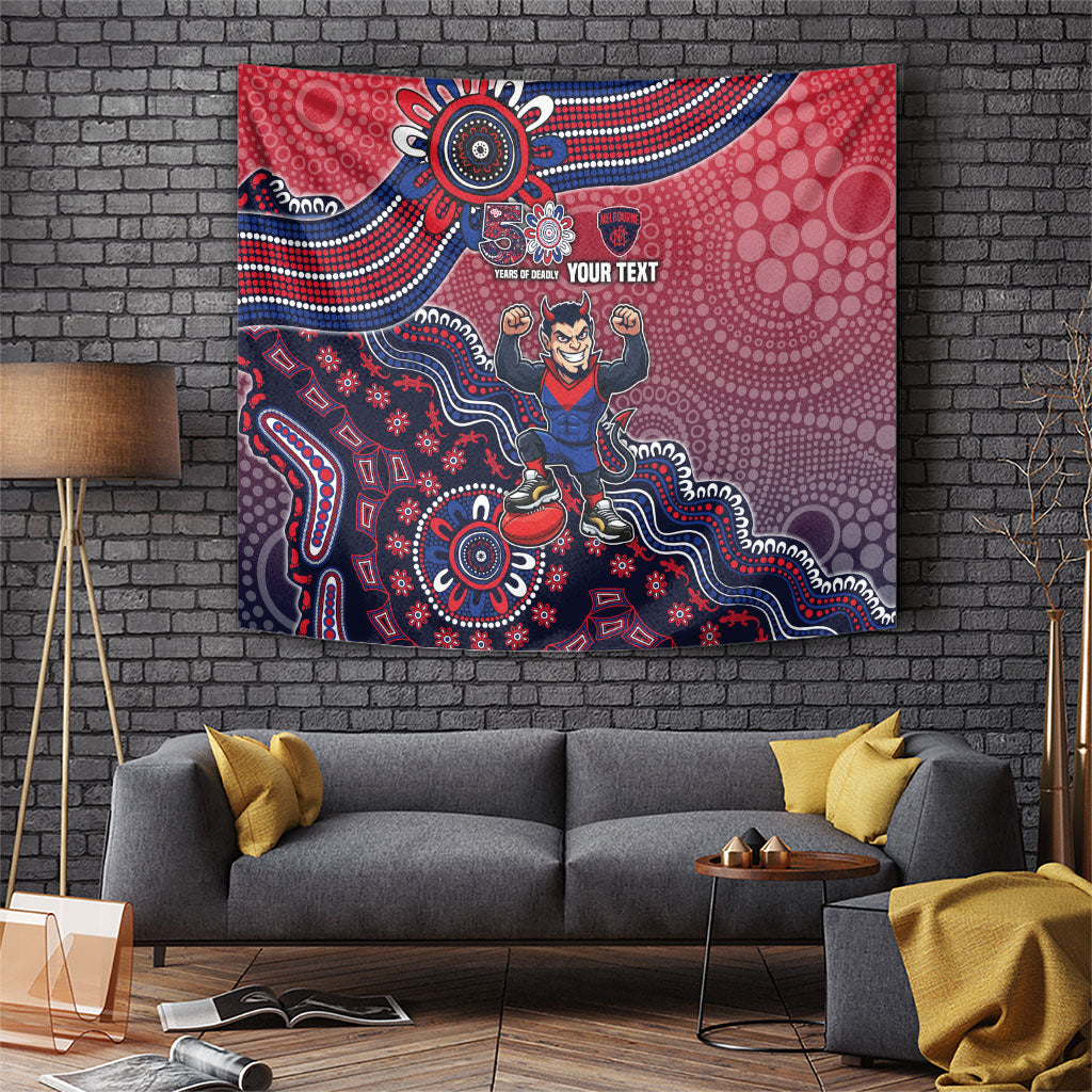 Personalized Melbourne Demons Football Mascot Tapestry Aboriginal Dot Art Style Vibrant Indigenous Pattern Design