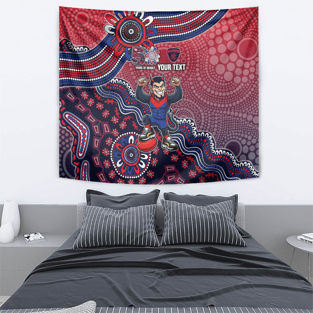 Personalized Melbourne Demons Football Mascot Tapestry Aboriginal Dot Art Style Vibrant Indigenous Pattern Design