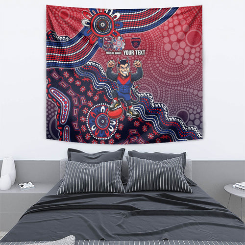 Personalized Melbourne Demons Football Mascot Tapestry Aboriginal Dot Art Style Vibrant Indigenous Pattern Design