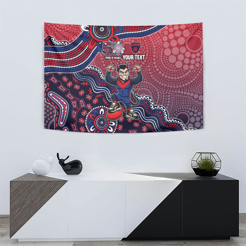 Personalized Melbourne Demons Football Mascot Tapestry Aboriginal Dot Art Style Vibrant Indigenous Pattern Design