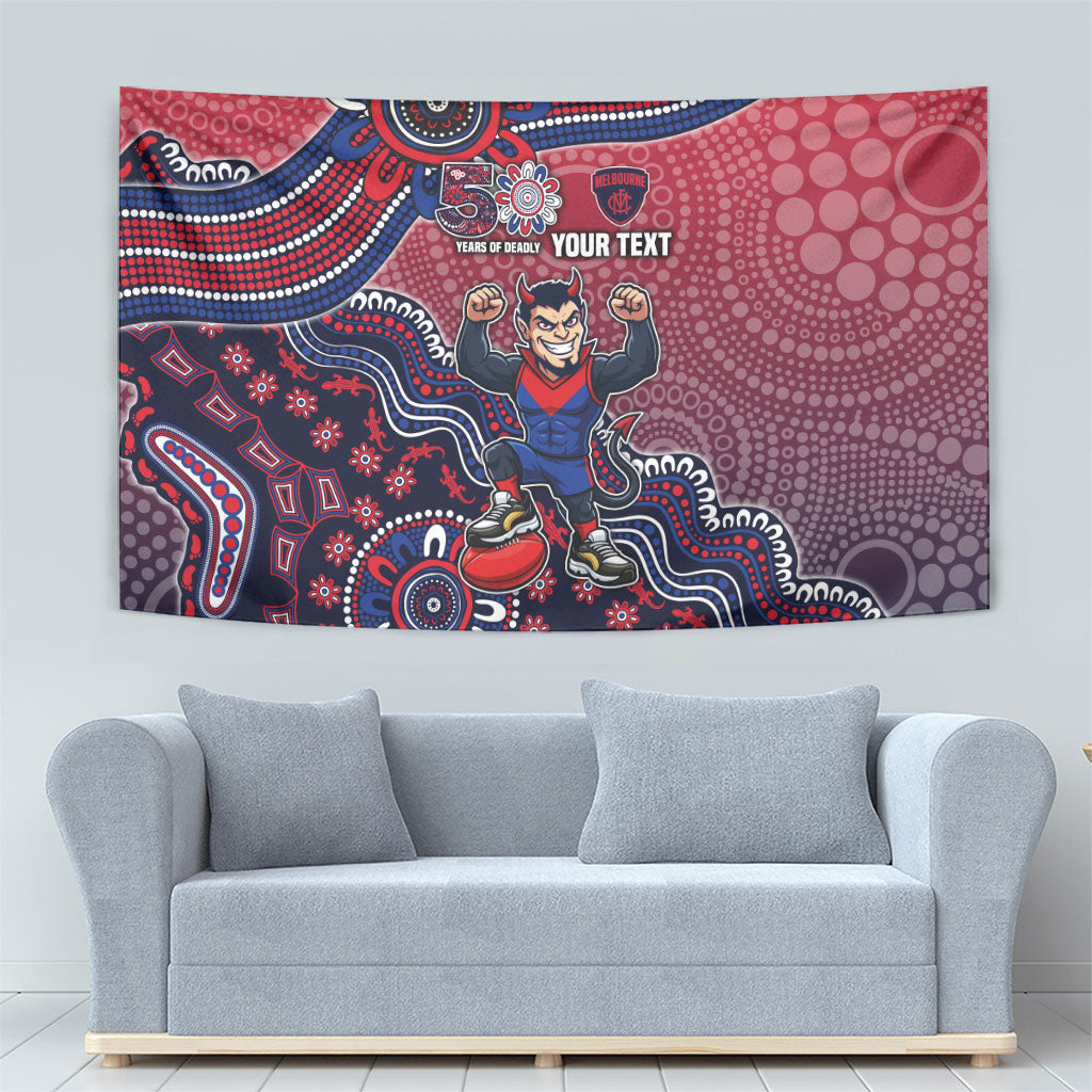 Personalized Melbourne Demons Football Mascot Tapestry Aboriginal Dot Art Style Vibrant Indigenous Pattern Design