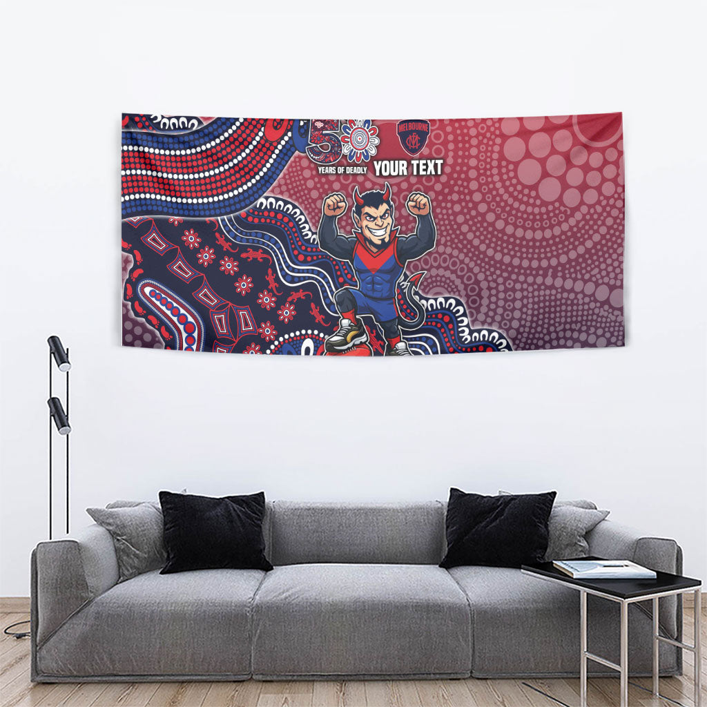 Personalized Melbourne Demons Football Mascot Tapestry Aboriginal Dot Art Style Vibrant Indigenous Pattern Design