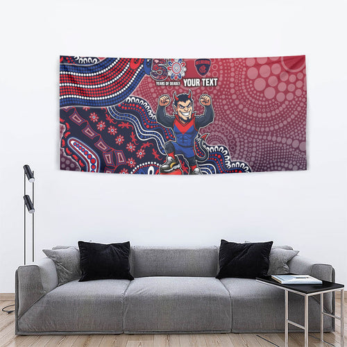 Personalized Melbourne Demons Football Mascot Tapestry Aboriginal Dot Art Style Vibrant Indigenous Pattern Design
